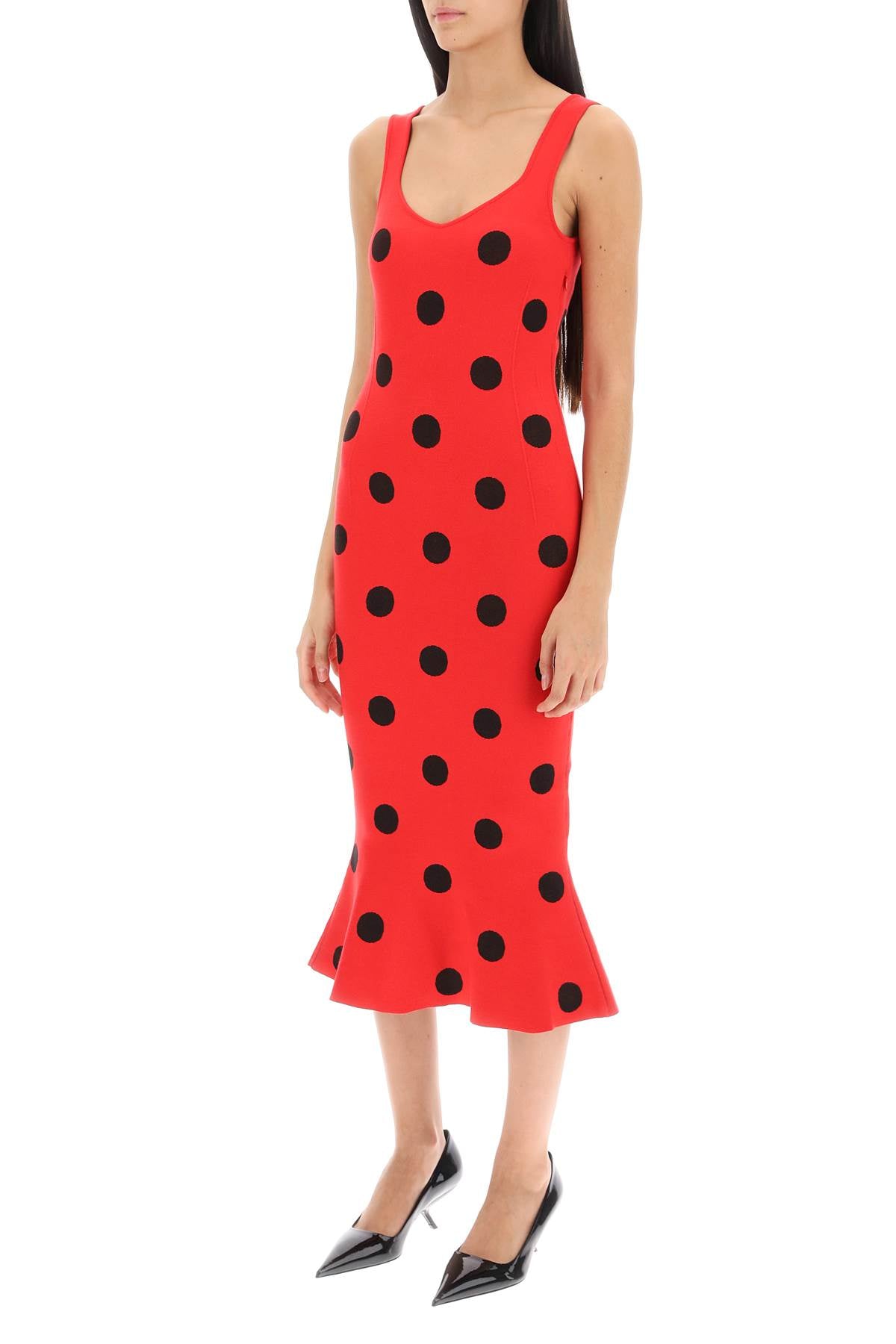 Shop Marni Polka Dot Knit Midi Dress In Red