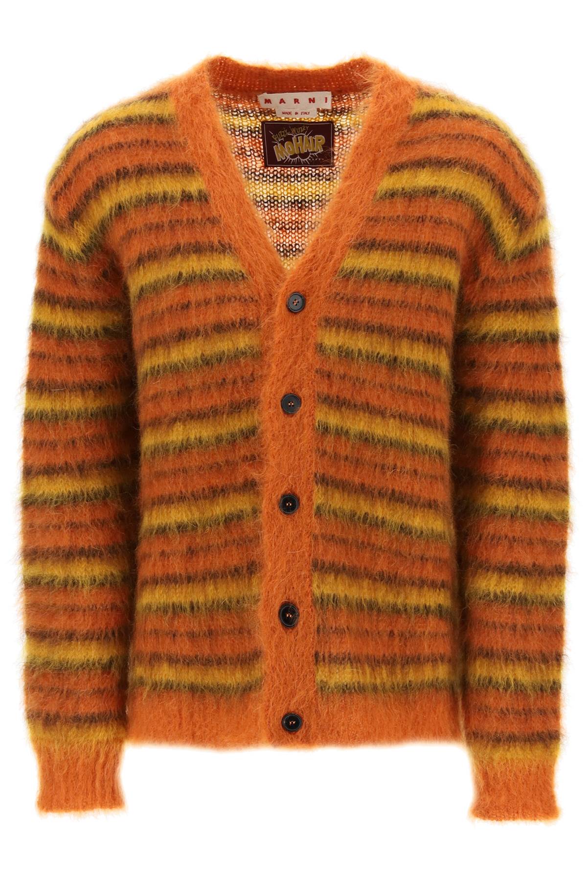 Shop Marni Cardigan In Striped Brushed Mohair In Orange, Yellow