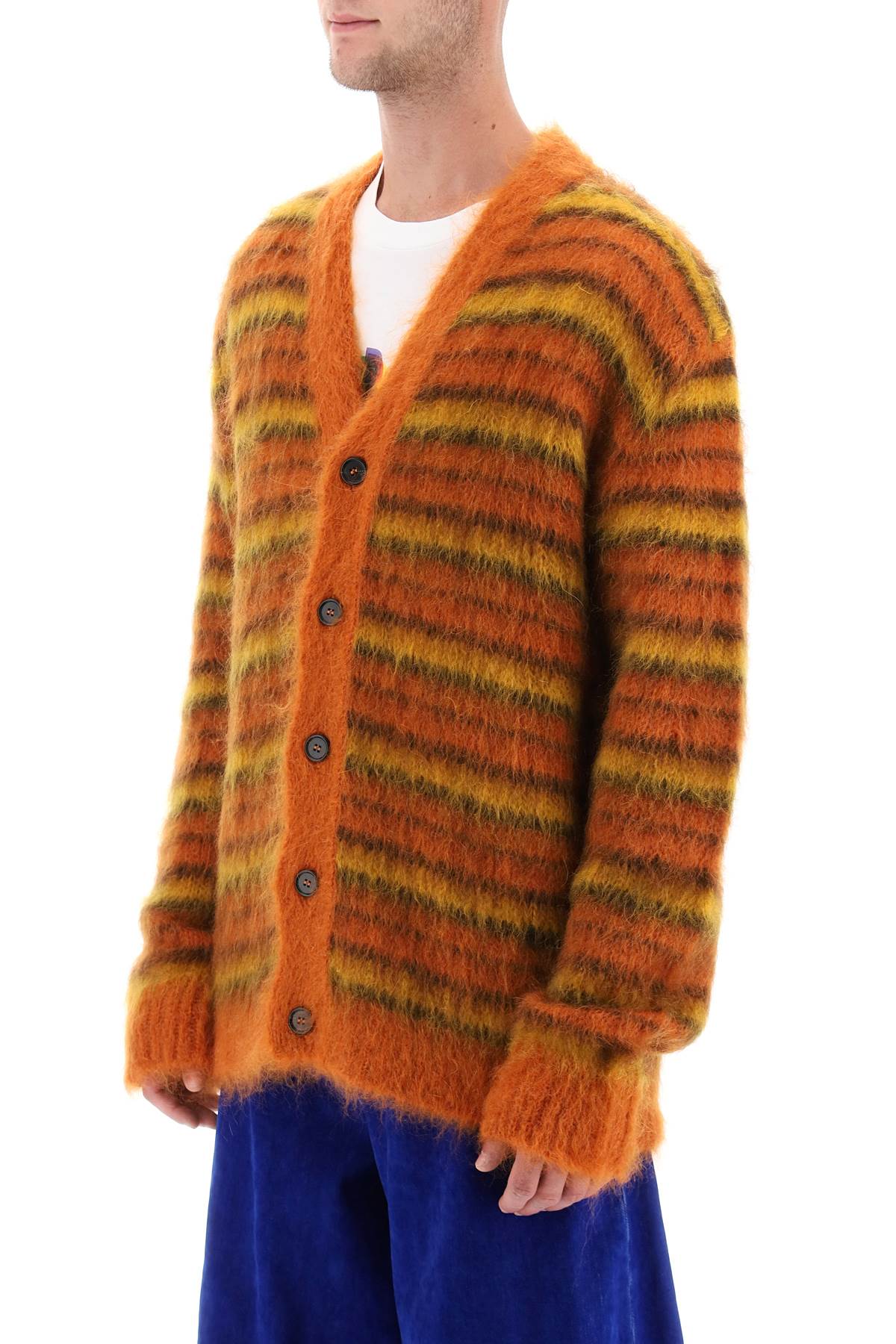 Shop Marni Cardigan In Striped Brushed Mohair In Orange, Yellow