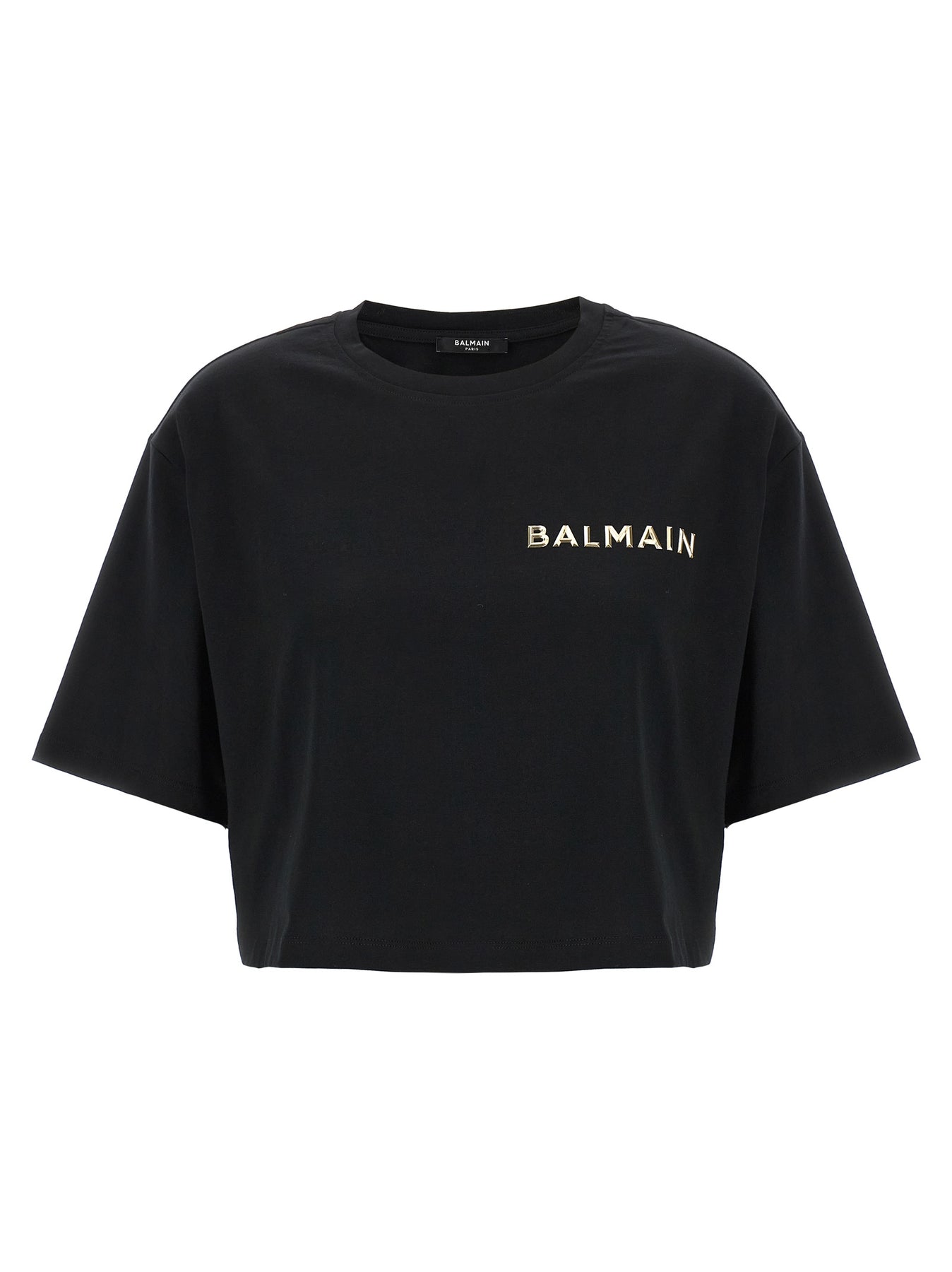 Shop Balmain Logo Cropped T-shirt Black