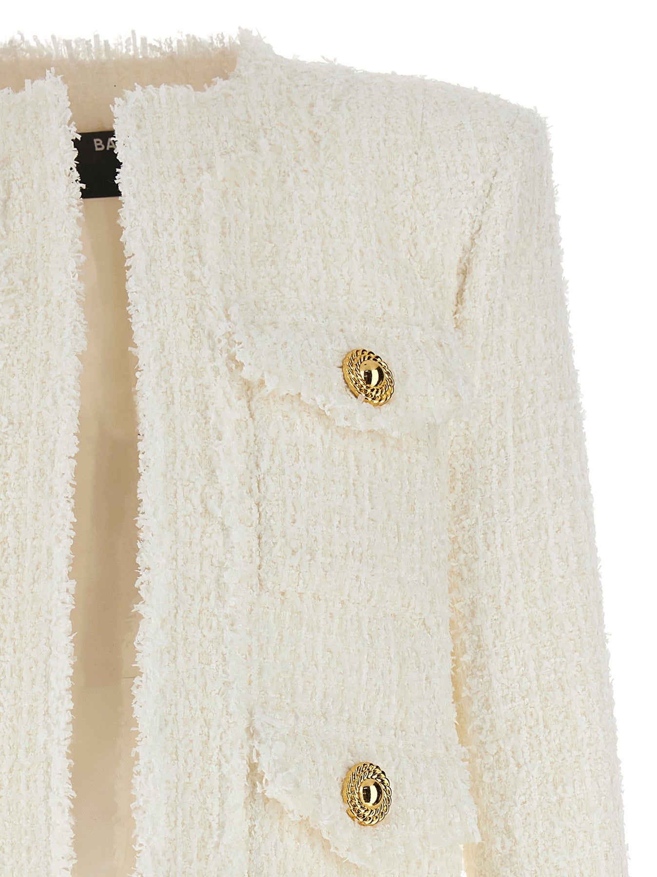 Shop Balmain Logo Button Tweed Jacket Blazer And Suits In White