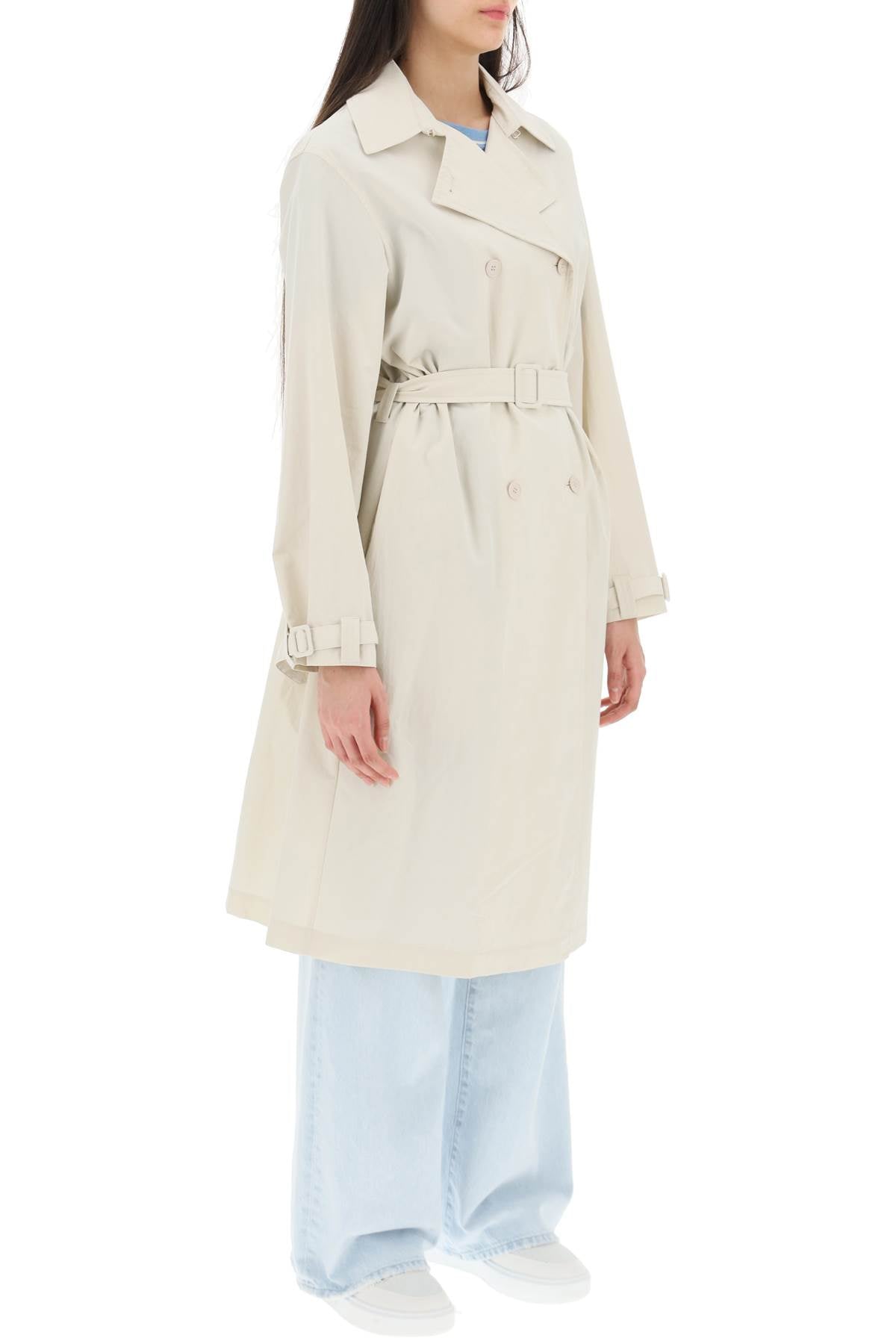 Shop Apc 'irene' Double Breasted Trench Coat In Beige