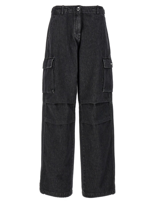 Denim Wide Leg Cargo Jeans Black