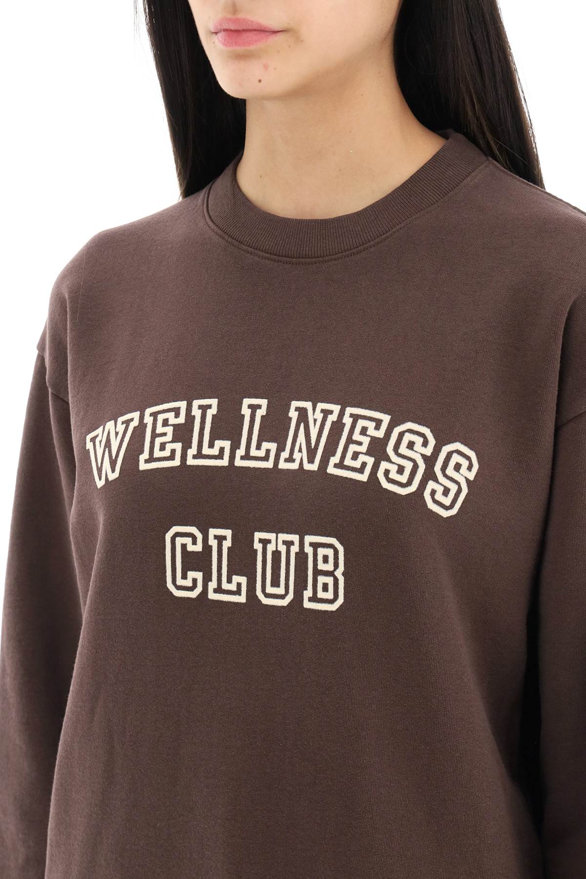 Shop Sporty And Rich Crew Neck Sweatshirt With Lettering Print In Brown