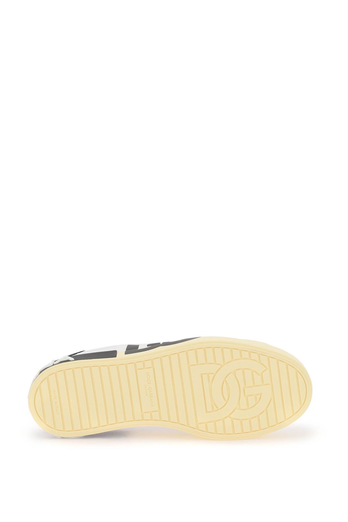 Shop Dolce & Gabbana Leather Portofino Sneakers With Dg Logo In White, Black