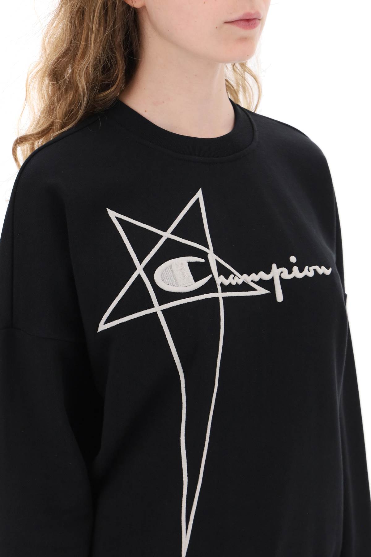 Shop Rick Owens ' Crew Neck Sweatshirt With Logo Embroidery In Black