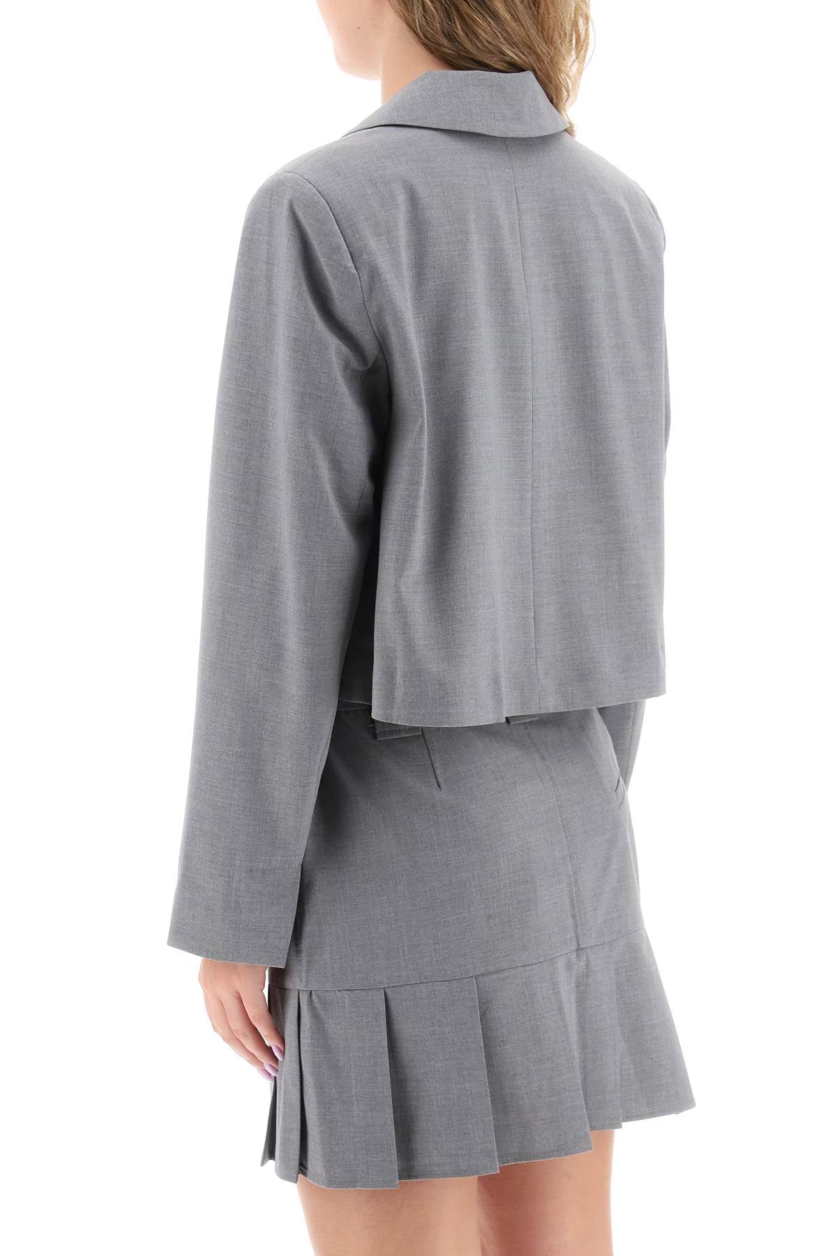 Shop Ganni Cropped Single Breasted Jacket In Grey