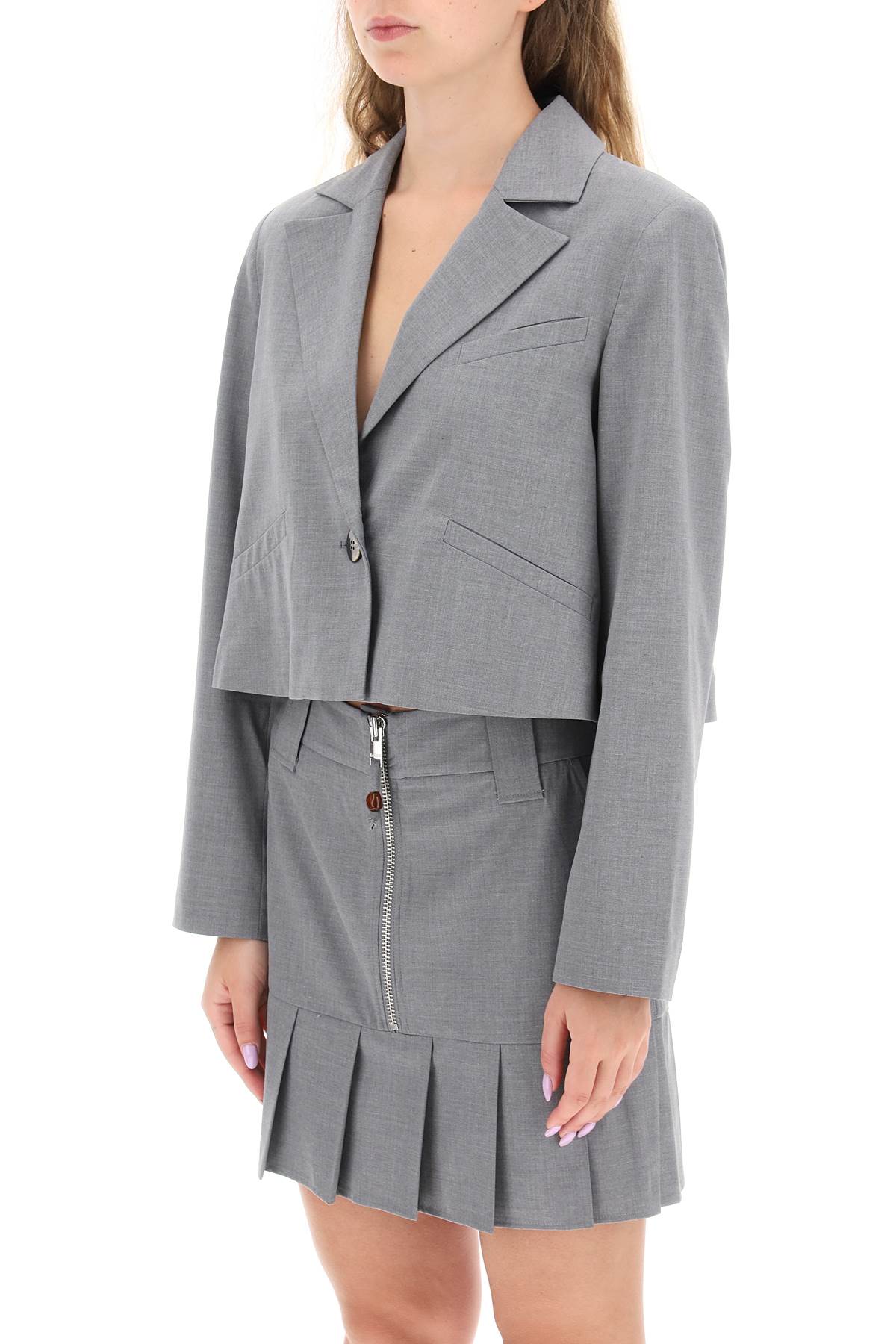 Shop Ganni Cropped Single Breasted Jacket In Grey