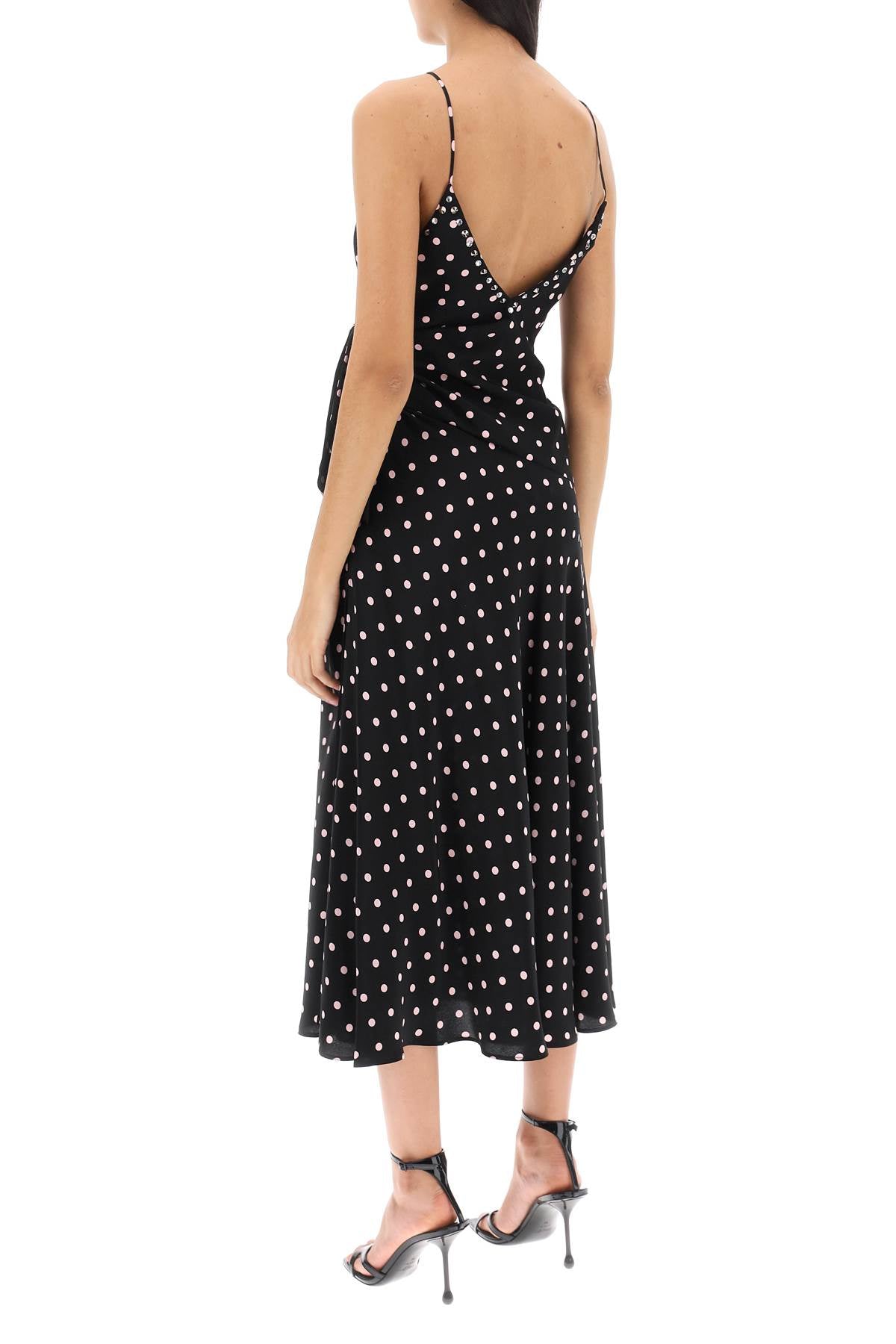 Shop Alessandra Rich Polka Dot Slip Dress With Studs And Rhinestones In Black, Pink