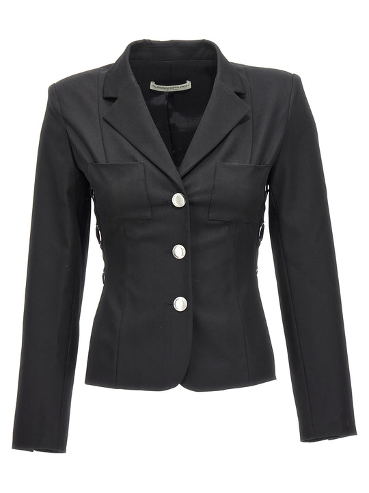 Single Breast Lace-Up Blazer Jacket Blazers Black