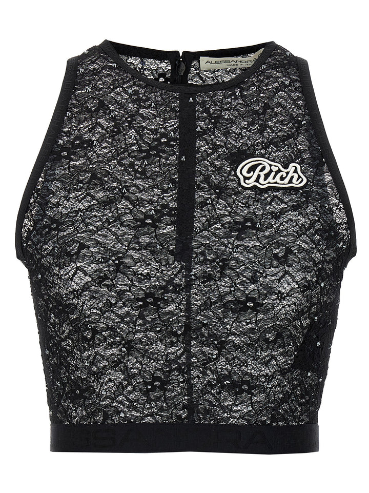 Alessandra Rich Rhinestone Lace Top Tops - Black | 3b8419b7e82065fe10d9208afb93023c46447c8d