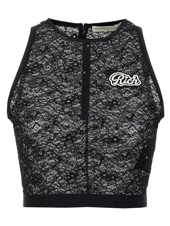 Rhinestone Lace Top Tops Black