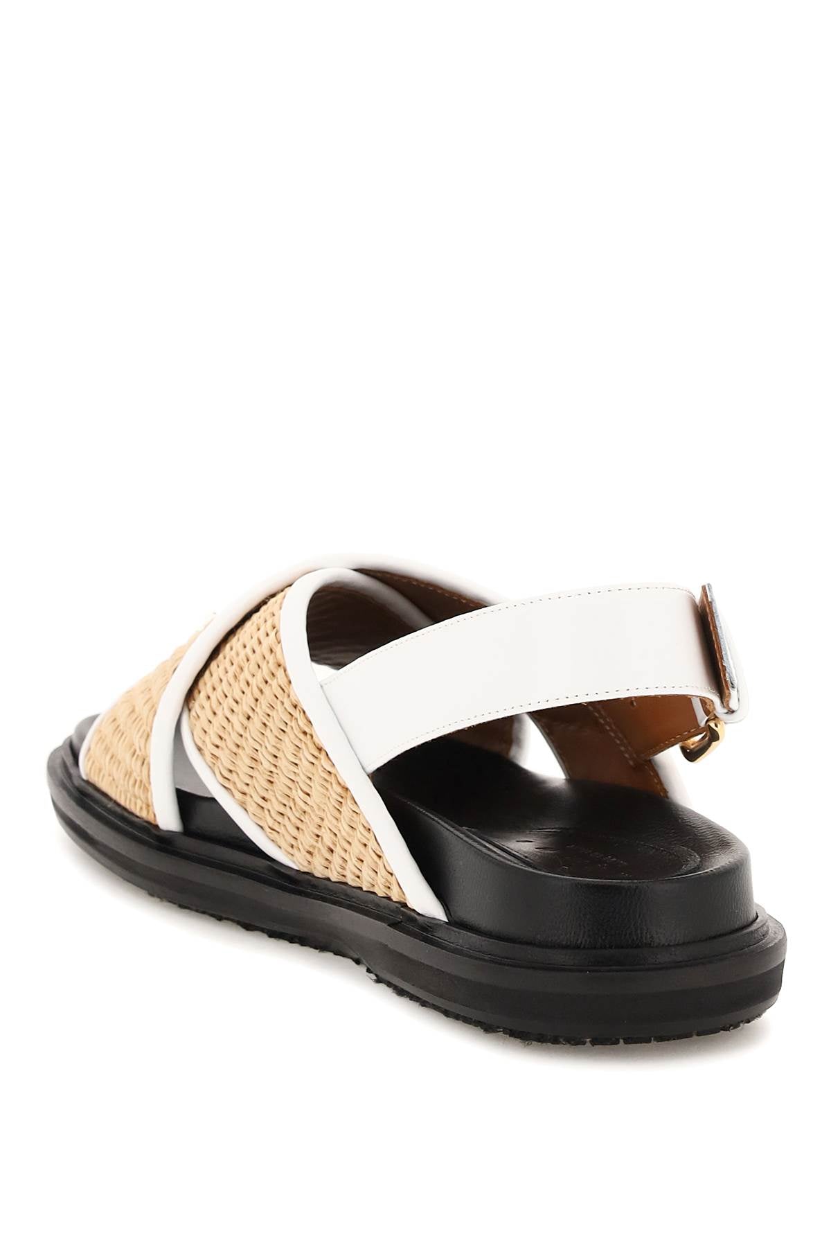 Shop Marni Leather And Raffia Fussbett Sandals In Beige, Black