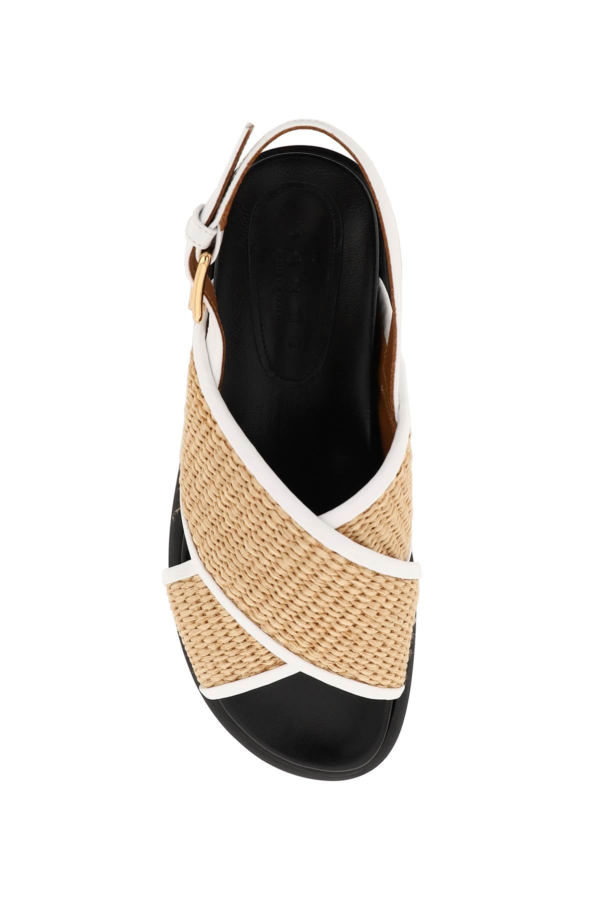 Shop Marni Leather And Raffia Fussbett Sandals In Beige, Black