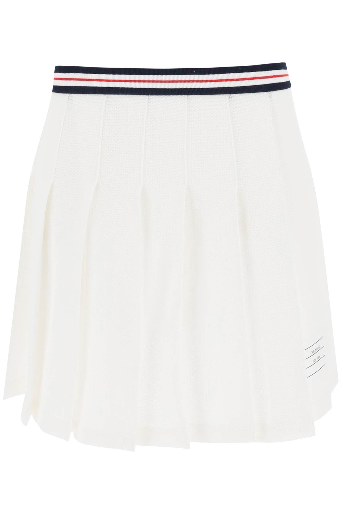 THOM BROWNE PLEATED MINI SKIRT IN TESTURIZED COTTON KNIT