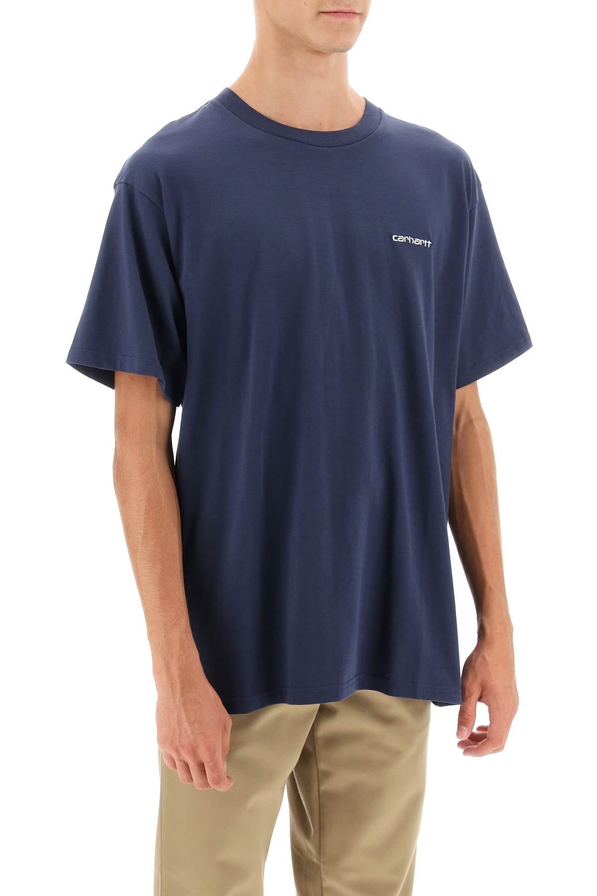Shop Carhartt Logo Embroidery T Shirt In Blue