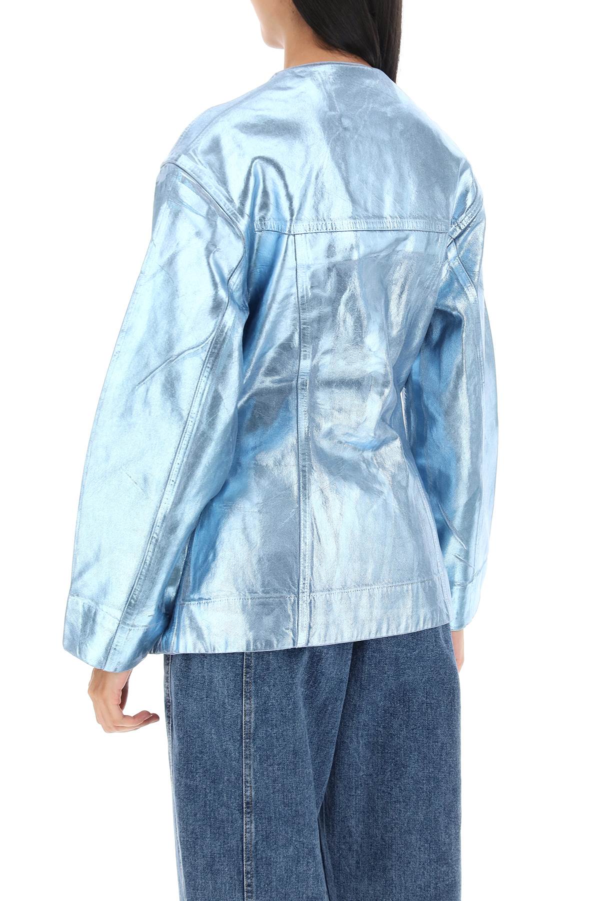 Shop Ganni Foil Denim Jacket In Light Blue, Metallic