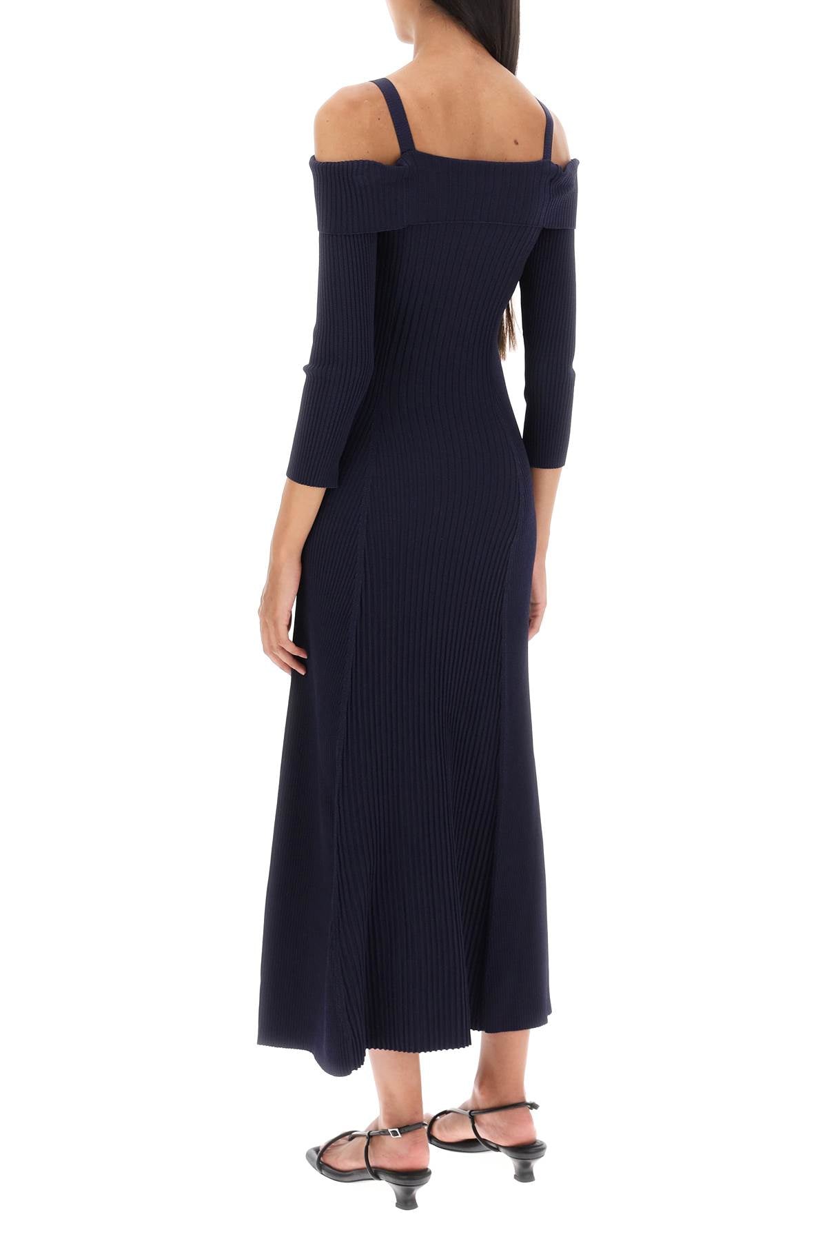 Shop Ganni Long Knitted Off The Shoulder Dress In Blue