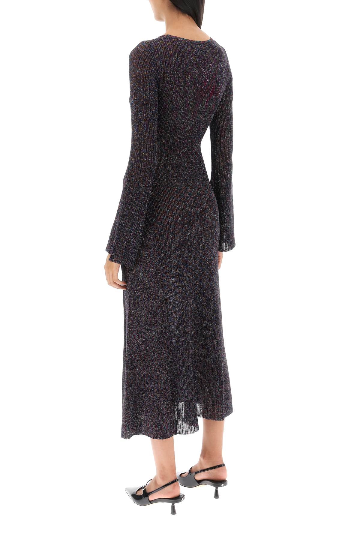 Shop Ganni Lurex Knit Midi Dress In Metallic, Black