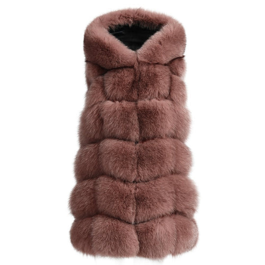 Poppy Brown Vest in Fox Fur