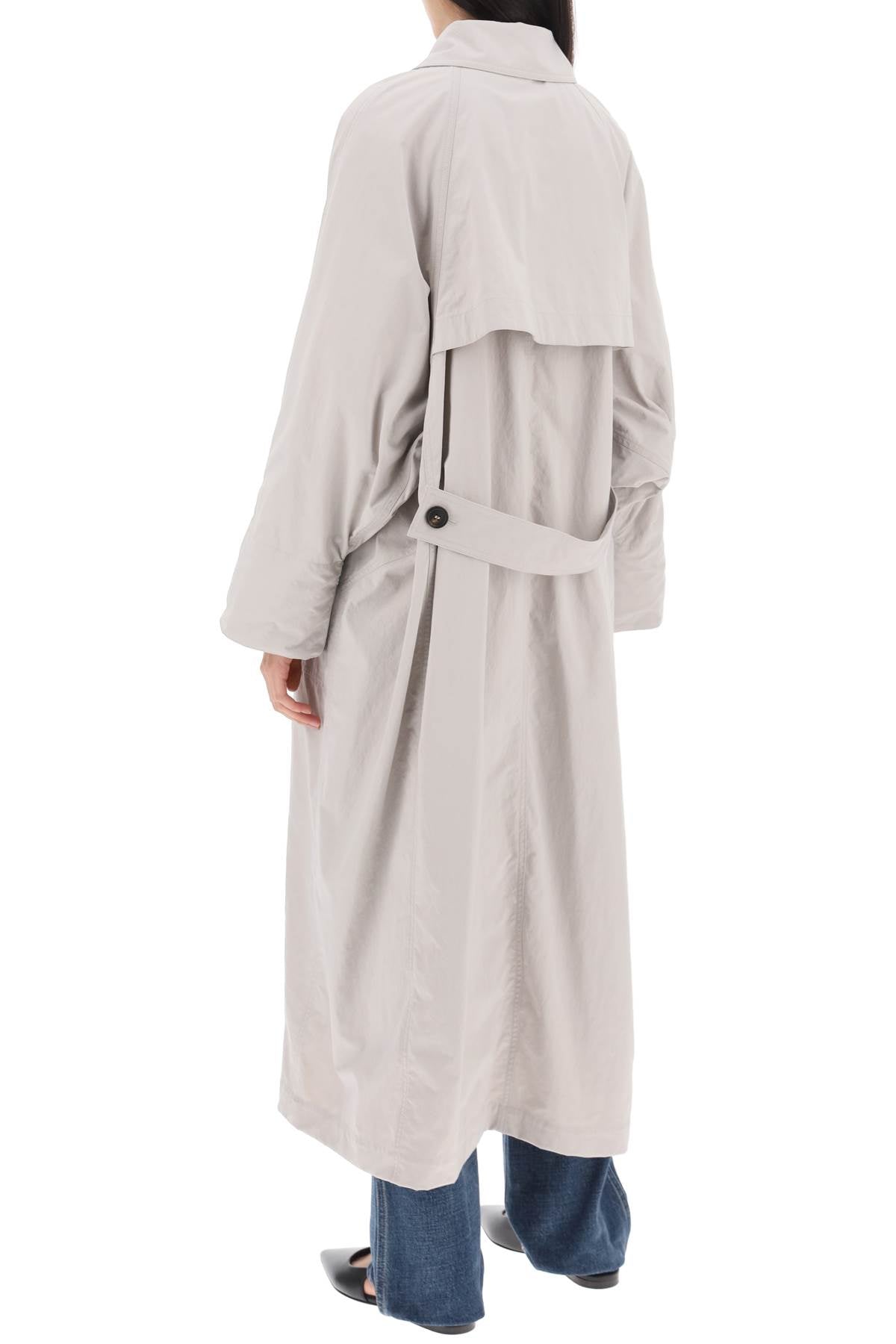 Shop Brunello Cucinelli Double Breasted Trench Coat With Shiny Cuff Details In Grey
