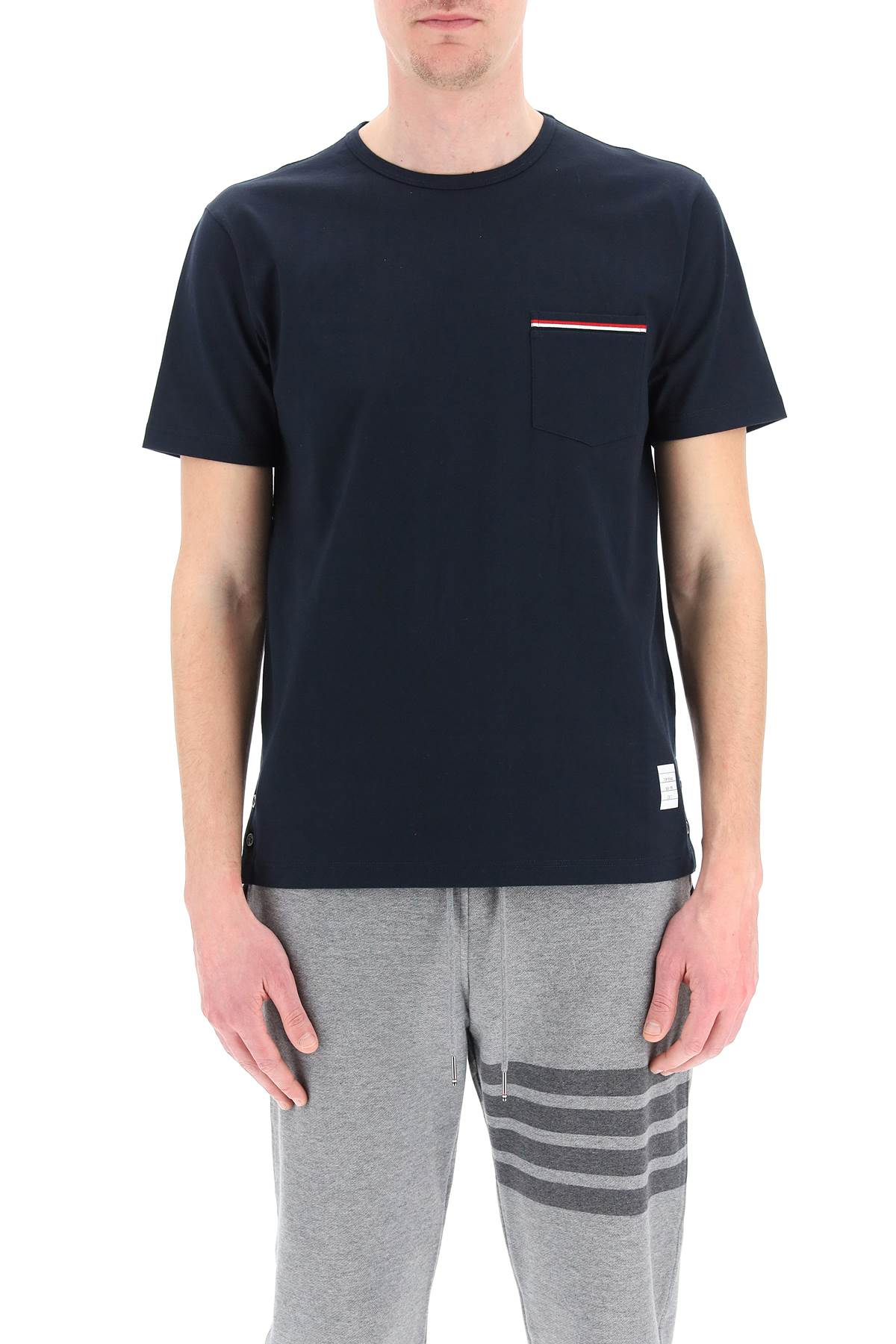 Shop Thom Browne T Shirt With Tricolor Pocket In Blue