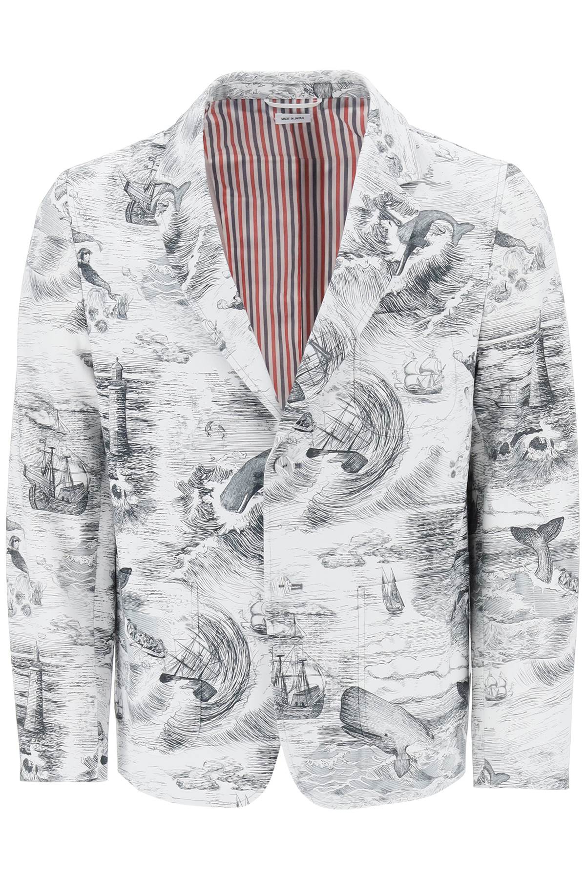 THOM BROWNE DECONSTRUCTED SINGLE BREASTED JACKET WITH NAUTICAL TOILE MOTIF