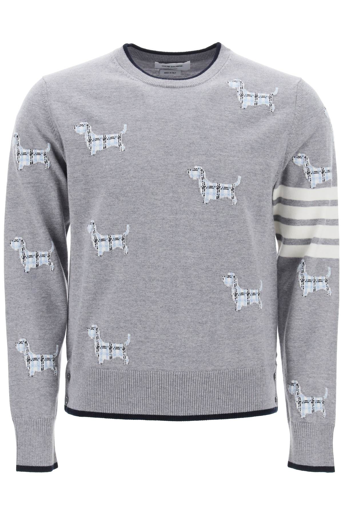 THOM BROWNE 4 BAR SWEATER WITH HECTOR PATTERN