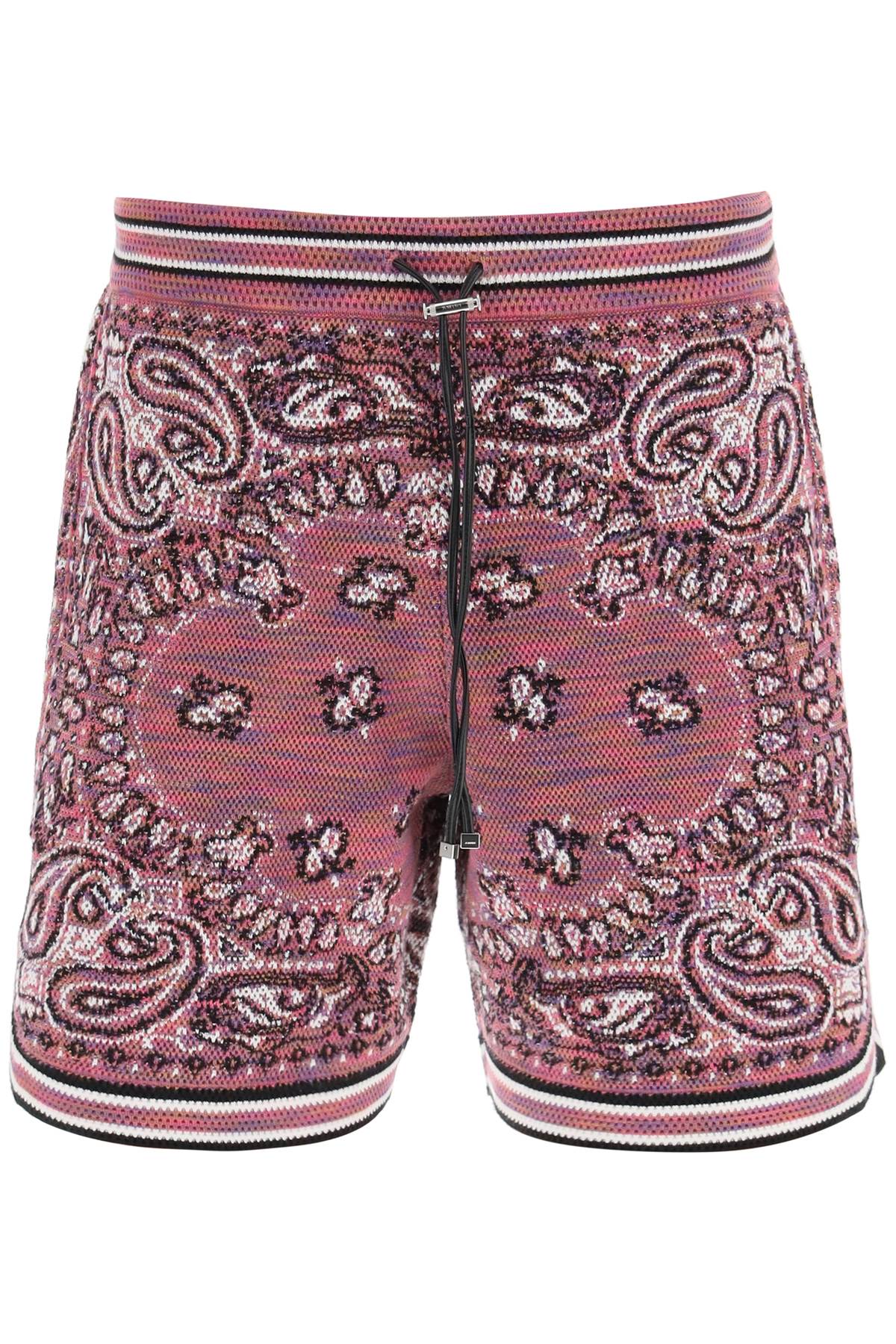 Shop Amiri Bandana Jacquard Knit Bermuda Shorts In Purple, Pink