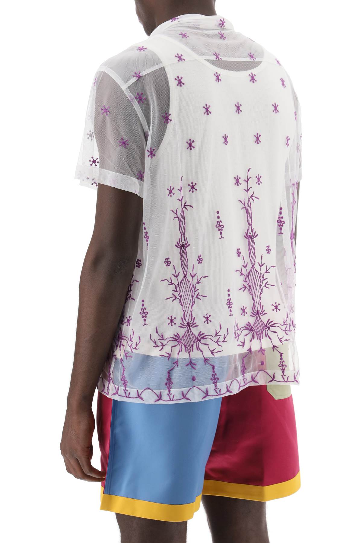 Shop Bode Lavandula Bowling Shirt In Embroidered Tulle In White, Purple