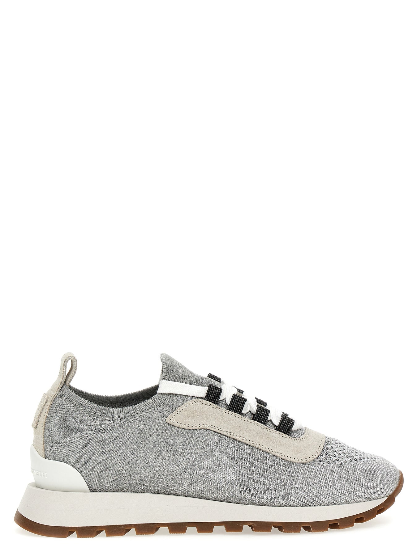 Shop Brunello Cucinelli Lurex Knit Sneakers Gray