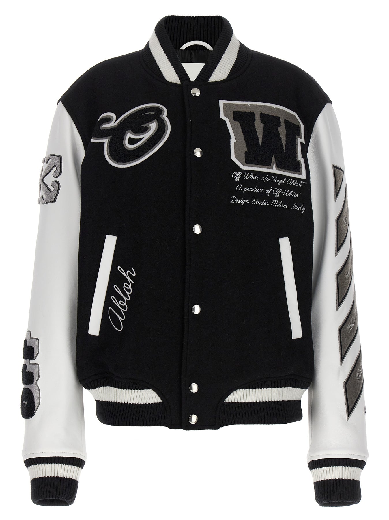 Shop Off-white Lea Wool Varsity Casual Jackets, Parka White/black