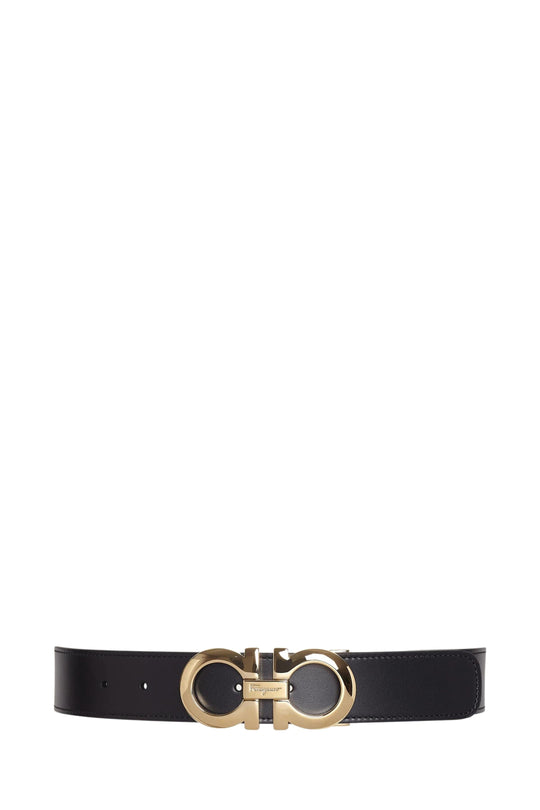 Reversible Belt in Leather with Gold Logo