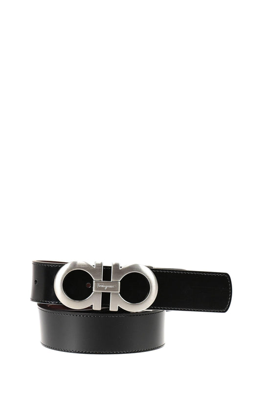 Reversible Belt in Leather with Silver Logo