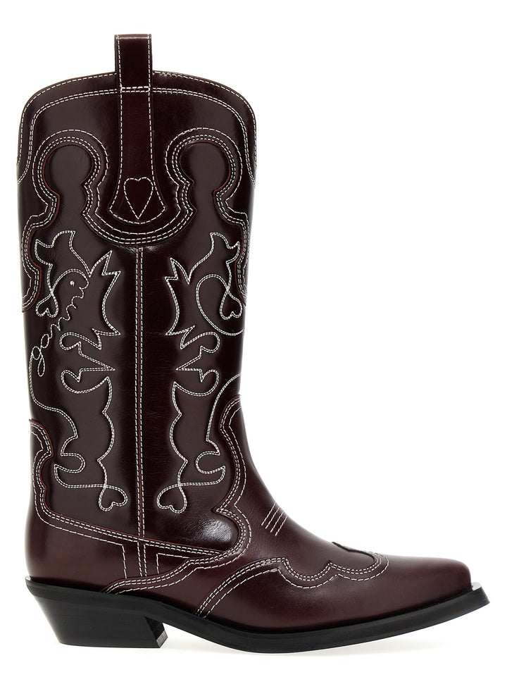Embroidered Western Boots, Ankle Boots Bordeaux