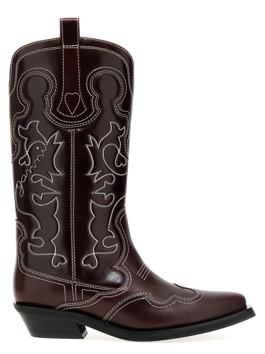 Embroidered Western Boots, Ankle Boots Bordeaux