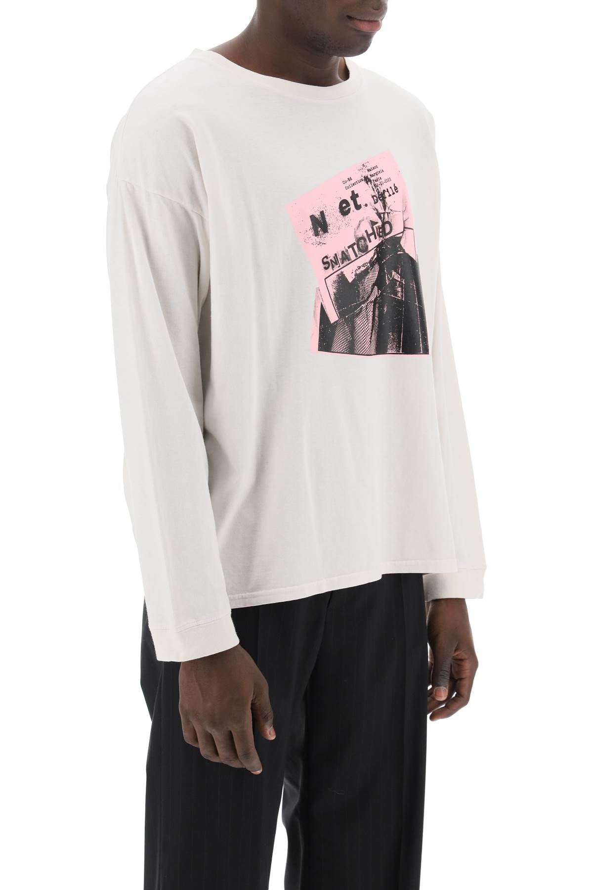 Shop Maison Margiela Long Sleeved T Shirt With Print In White