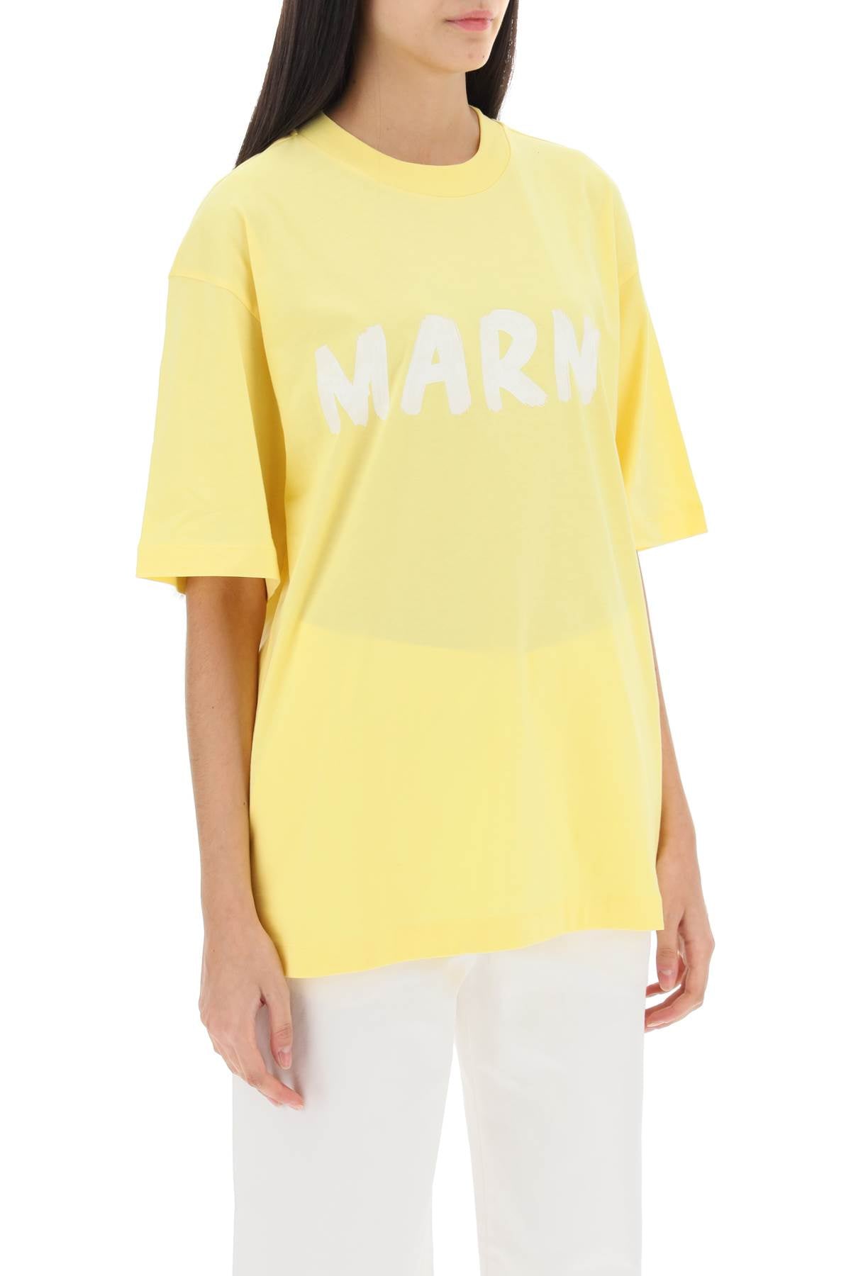 Shop Marni T Shirt With Maxi Logo Print In Yellow