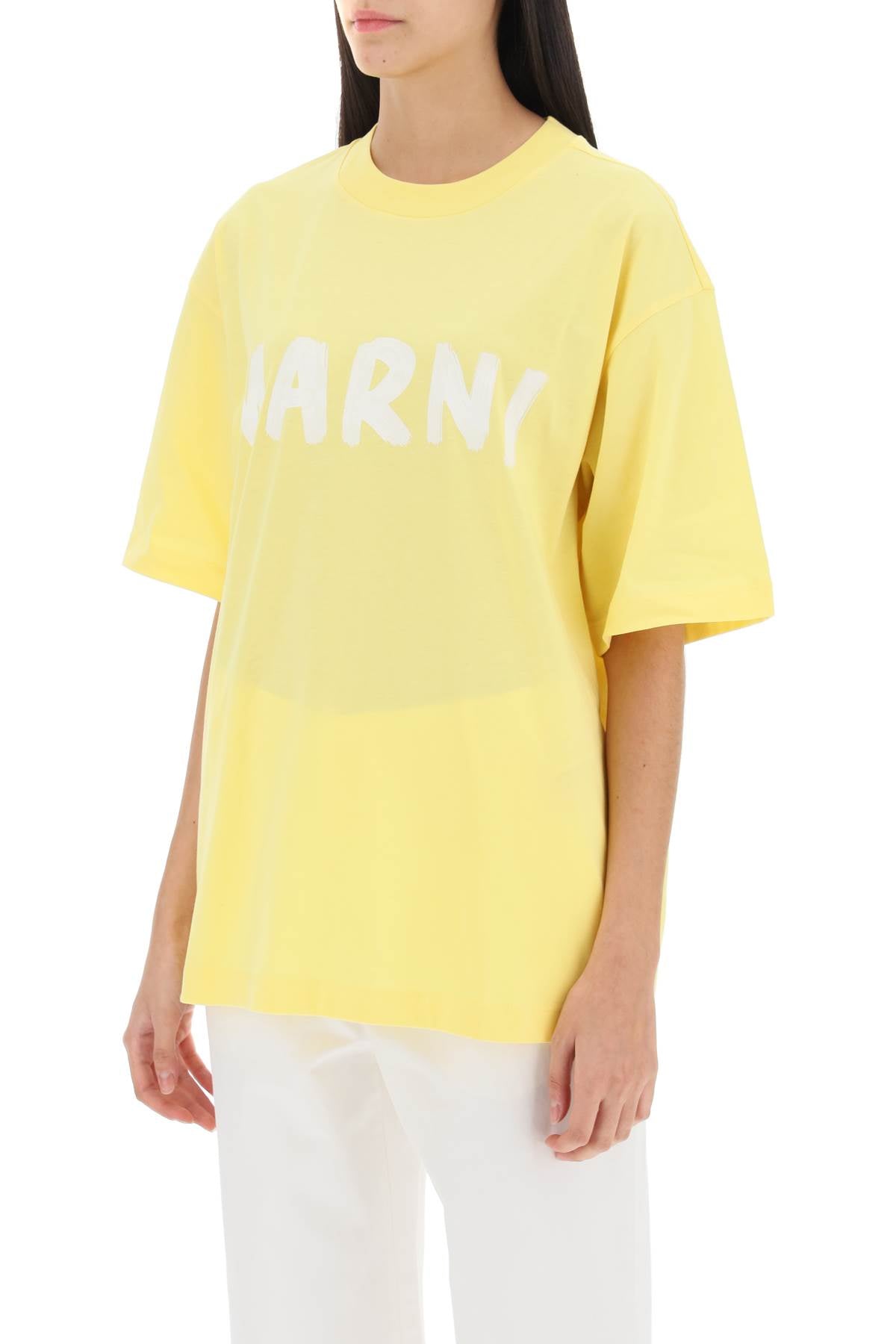 Shop Marni T Shirt With Maxi Logo Print In Yellow
