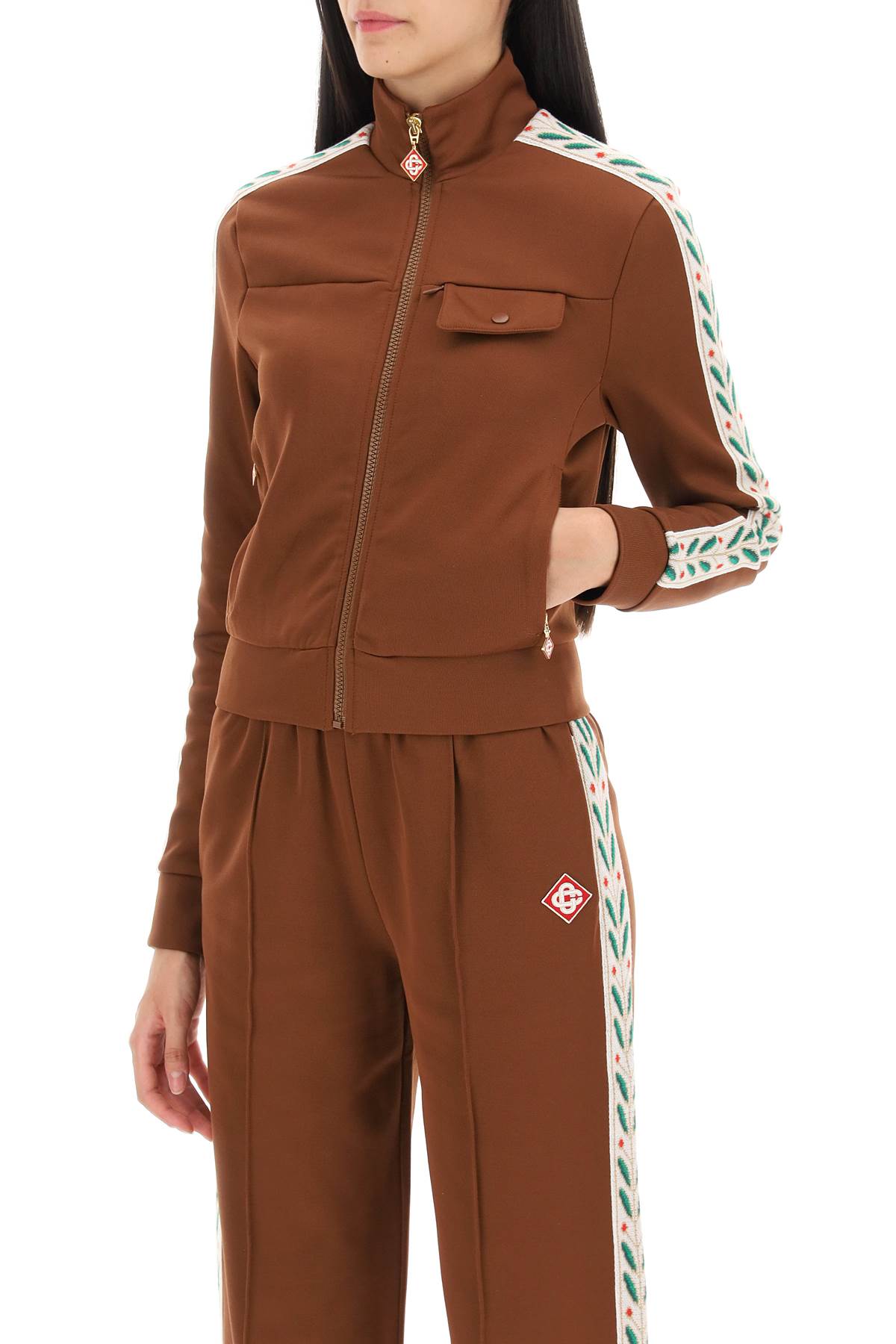 Shop Casablanca Laurel Zip Up Sweatshirt In Brown