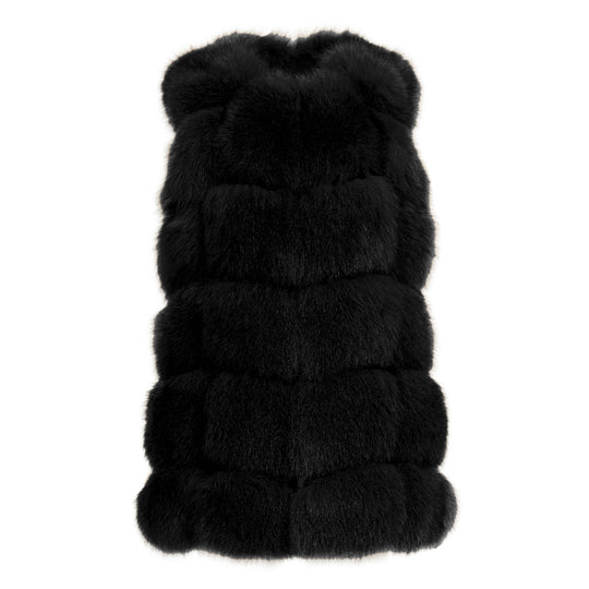 Classy Black Vest in Fox Fur